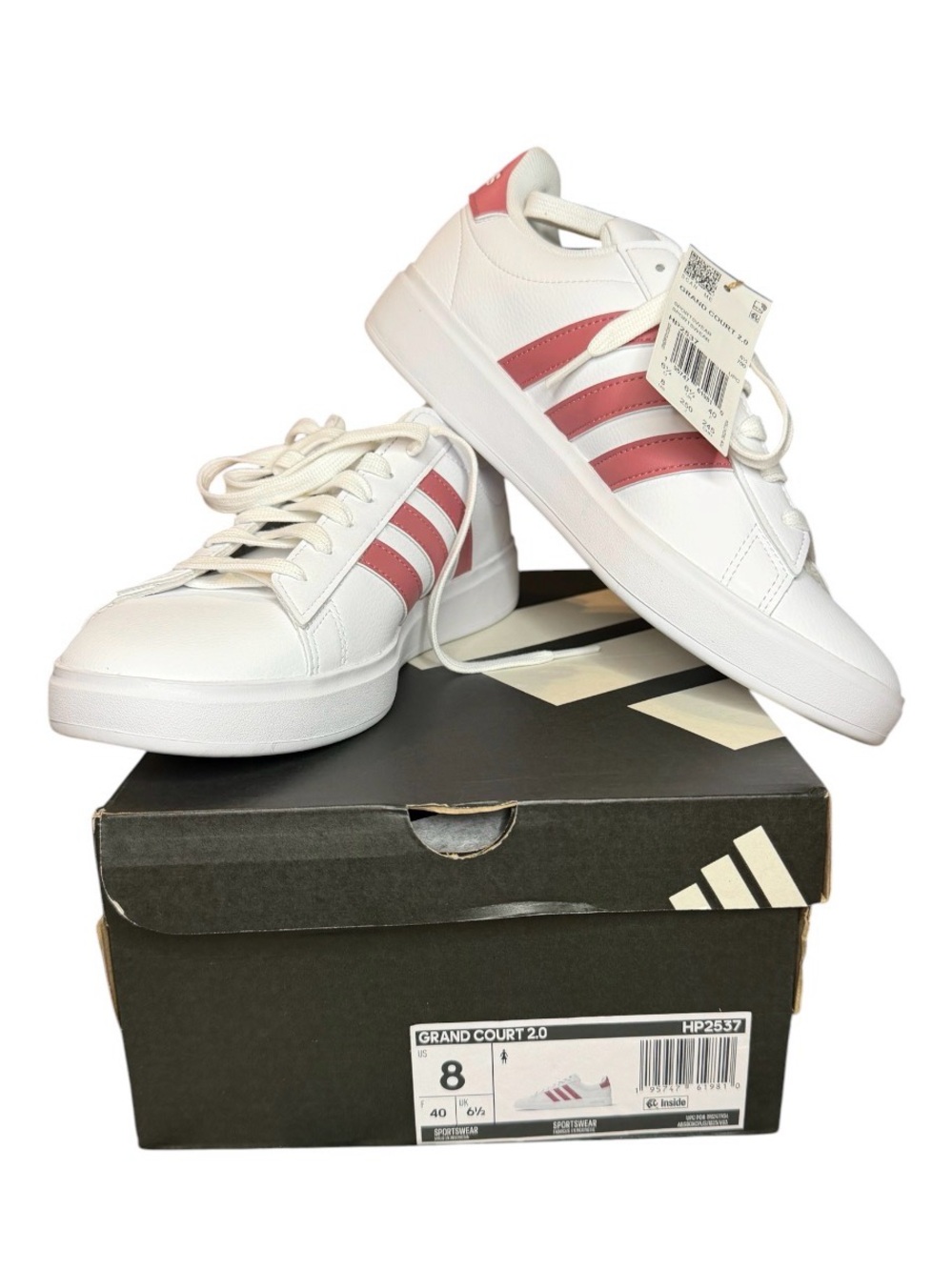 Adidas Grand Court 2.0 Women's Sneakers - White/Pink Strata Size 8 nib